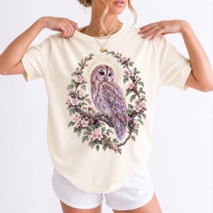 Tawny Owl Shirt, Floral Owl Tee, Comfort Colors Owl Lover T-shirt, Retro Wildflowers Owl Shirt, Women Owl Tee Gift image 15