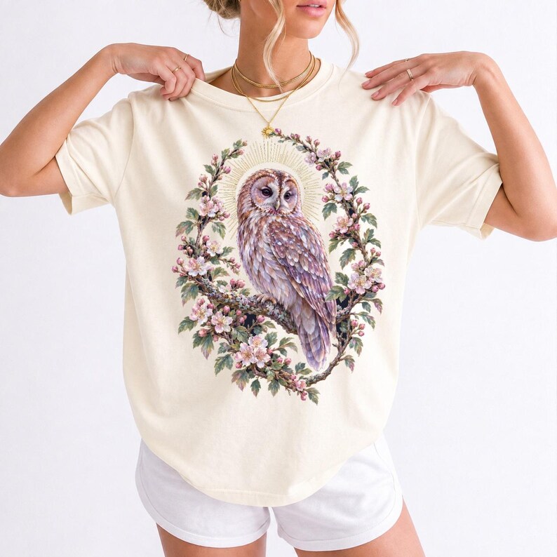 Tawny Owl Shirt, Floral Owl Tee, Comfort Colors Owl Lover T-shirt, Retro Wildflowers Owl Shirt, Women Owl Tee Gift image 15