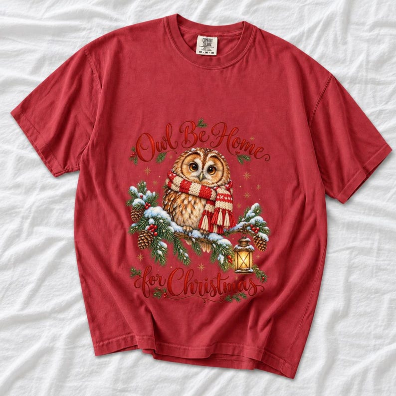 Сова в вязаном шарфе в снегу «Owl Be Home for Christmas»