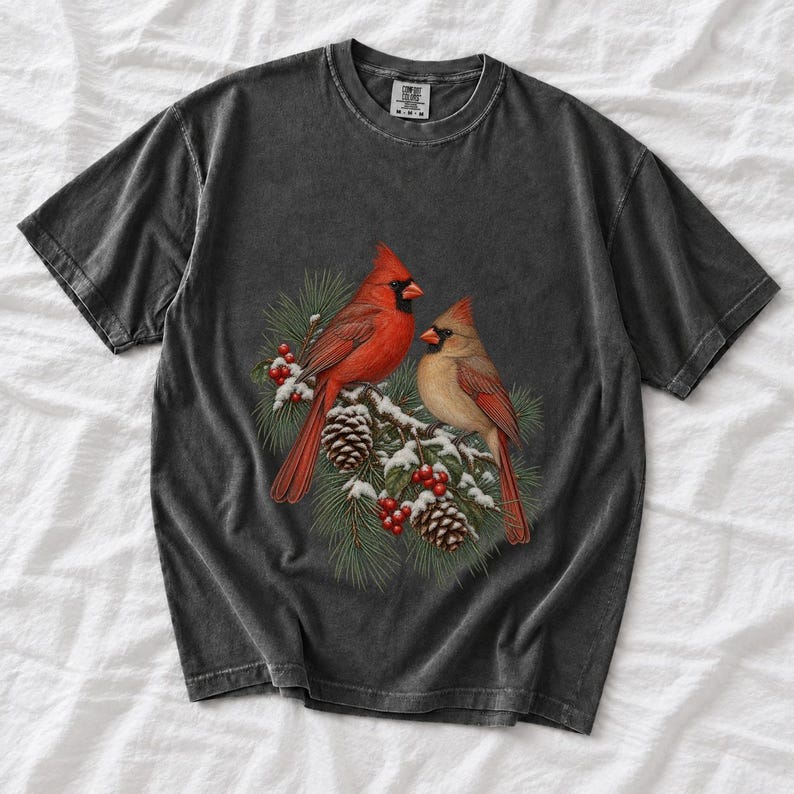 Comfort Colors Cardinal Christmas Shirt, Red Cardinals Winter Tee, Cardinal Pine Branch T-shirt, Cardinal Bird Lover Shirt, Cardinal Tee