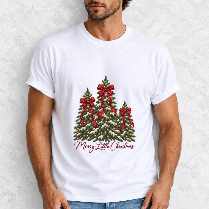 Comfort Colors Christmas Tree Bow Shirt, Coquette Christmas Tree Tee, Snowy Pine Tree T-shirt, Red Bow Christmas Shirt Women