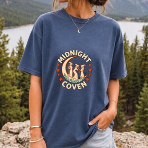 Midnight Coven Witch Shirt, Comfort Colors 1717 Crescent Moon Halloween Tee product mockup, image 13