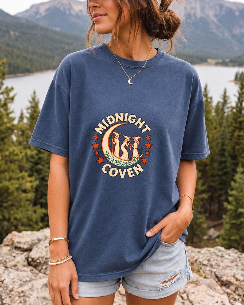 Midnight Coven Witch Shirt, Comfort Colors 1717 Crescent Moon Halloween Tee product mockup, image 13