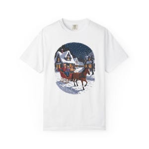 Comfort Colors Horse Sleigh Christmas Shirt, Retro Christmas Village Tee, Snowy Sleigh Ride T-shirt, Christmas Horse Shirt Women, Sleigh Tee — Printify product mockup