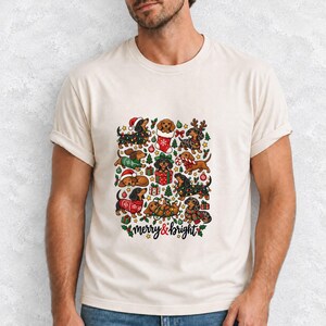 Comfort Colors Merry and Bright Dachshund Shirt, Christmas Doxie Tee, Cute Wiener Dog Christmas T-shirt, Dachshund Mom Holiday Shirt