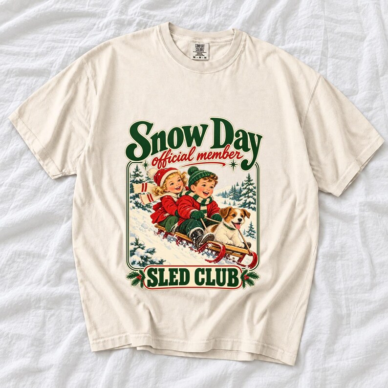 Comfort Colors Retro Snow Day Sled Club Shirt, Snow Day Official Member Tee, Retro Christmas Sled T-shirt, Winter Sledding Shirt