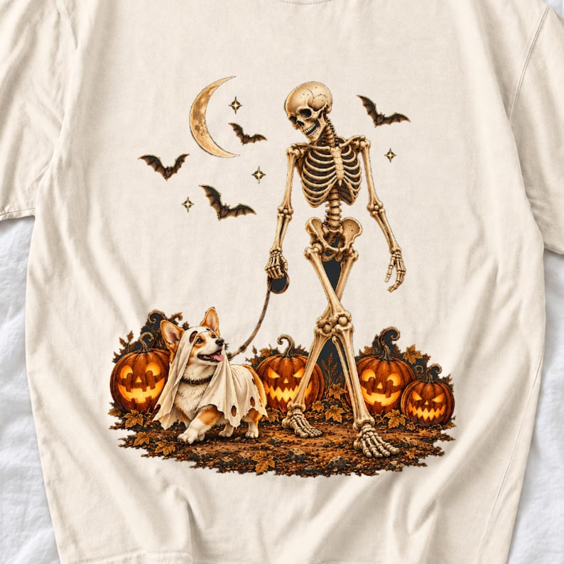 Skeleton Walking Corgi Shirt by AeroBeloved