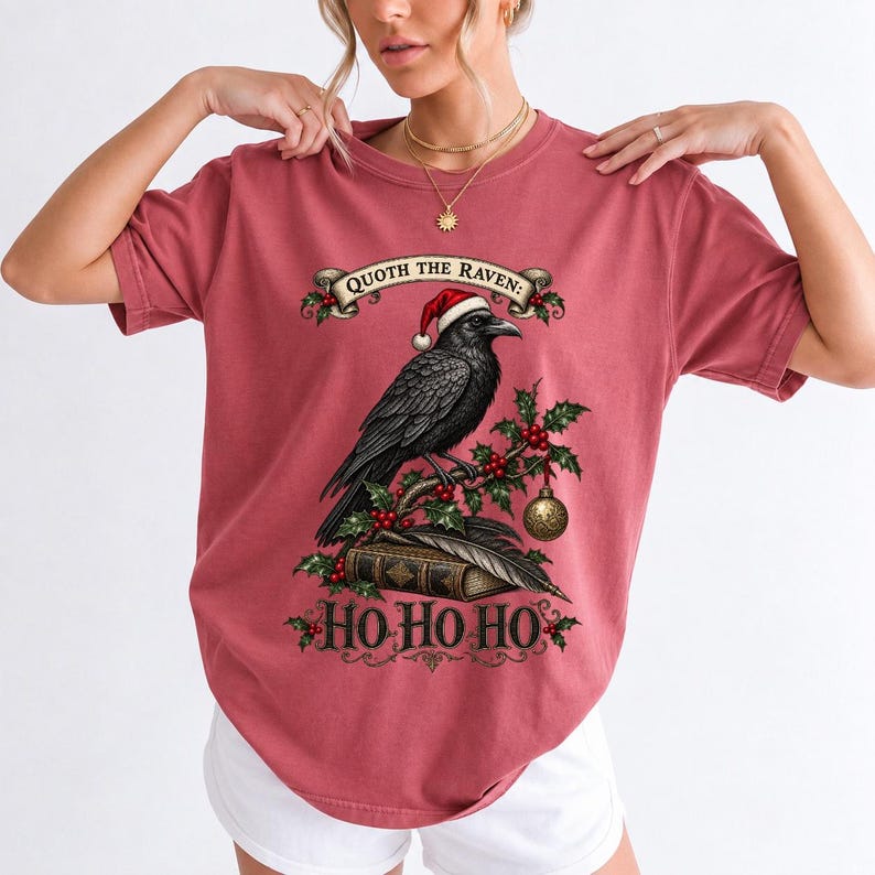 Ворон-гравюра с остролистом «Quoth the Raven: Ho Ho Ho»