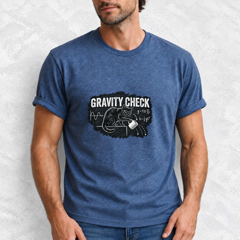 Gravity Check Black Cat Physics Comfort Colors Shirt product mockup, image 14