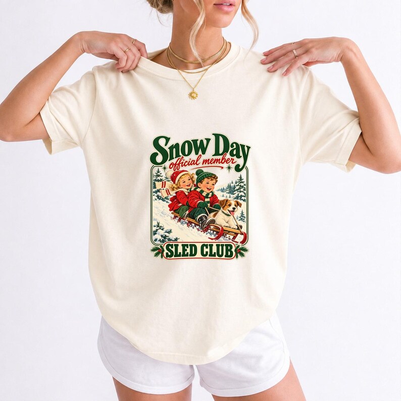 Comfort Colors Retro Snow Day Sled Club Shirt, Snow Day Official Member Tee, Retro Christmas Sled T-shirt, Winter Sledding Shirt