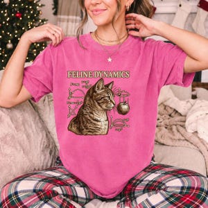 Comfort Colors Science Cat Shirt, Feline Dynamics Tee, Retro Physics Cat T-shirt, Physics Teacher Cat Tee, Engraved Tabby Cat Shirt