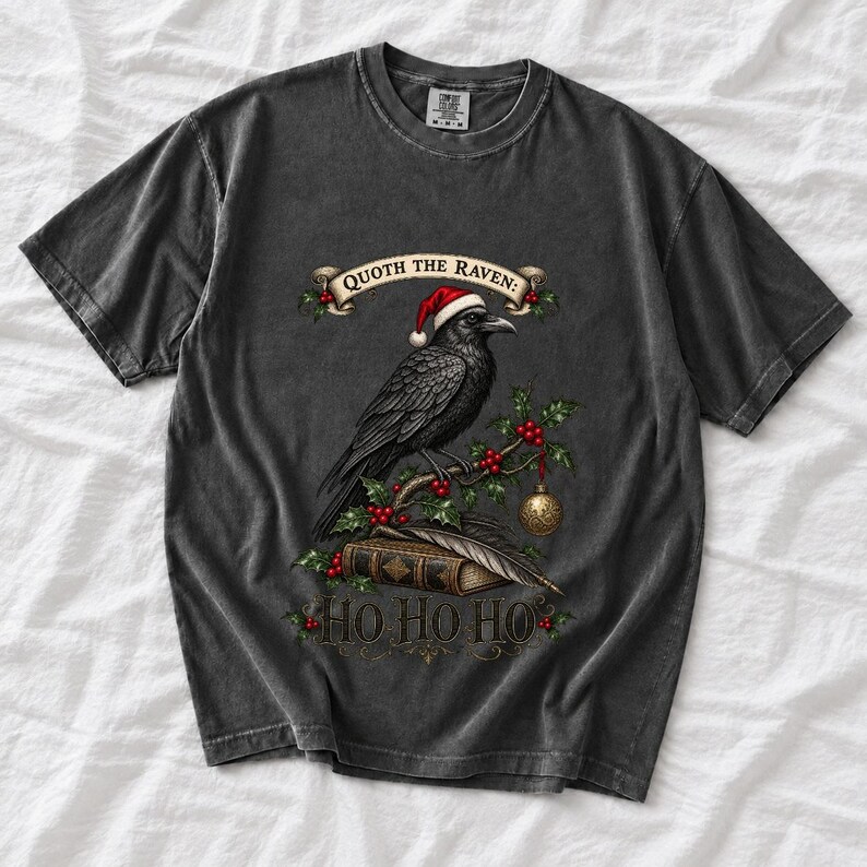 Ворон-гравюра с остролистом «Quoth the Raven: Ho Ho Ho»