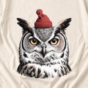 Comfort Colors Owl Santa Hat Shirt, Sketch Owl Christmas Tee, Great Horned Owl Winter T-shirt, Owl Lover Holiday Shirt, Bird Lover Owl Tee