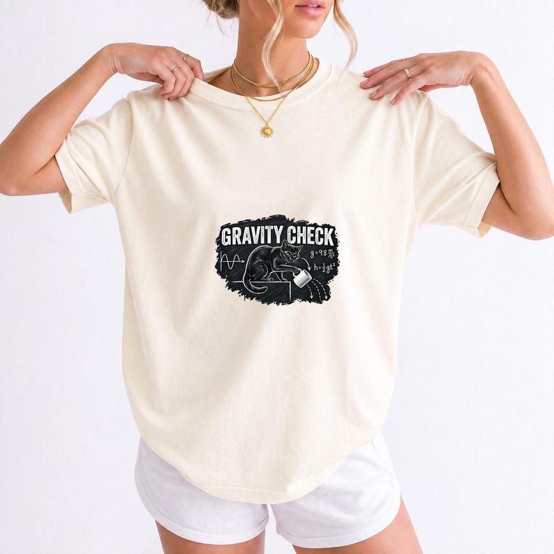 Gravity Check Black Cat Physics Comfort Colors Shirt product mockup, image 12