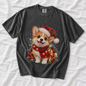 Comfort Colors Christmas Corgi Puppy Shirt, Cute Corgi Santa Hat Tee, Corgi Lover Christmas T-shirt, Corgi Mom Holiday Shirt