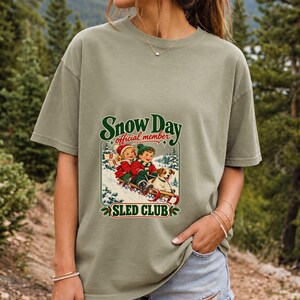 Comfort Colors Retro Snow Day Sled Club Shirt, Snow Day Official Member Tee, Retro Christmas Sled T-shirt, Winter Sledding Shirt