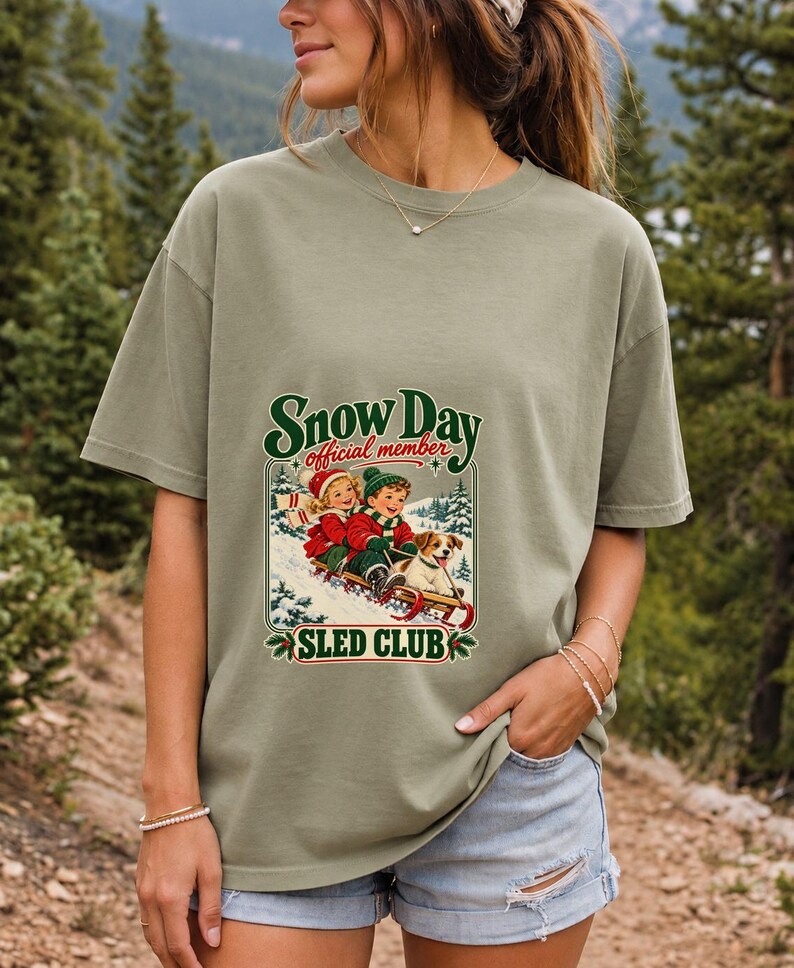 Comfort Colors Retro Snow Day Sled Club Shirt, Snow Day Official Member Tee, Retro Christmas Sled T-shirt, Winter Sledding Shirt