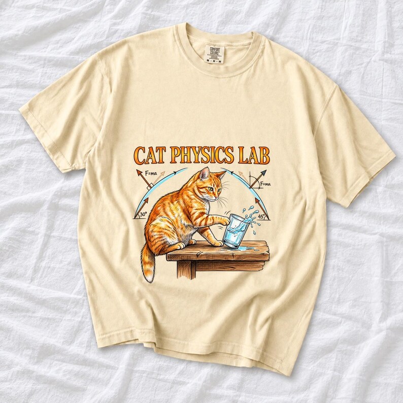Cat Physics Lab Orange Tabby Comfort Colors Shirt product mockup, image 2