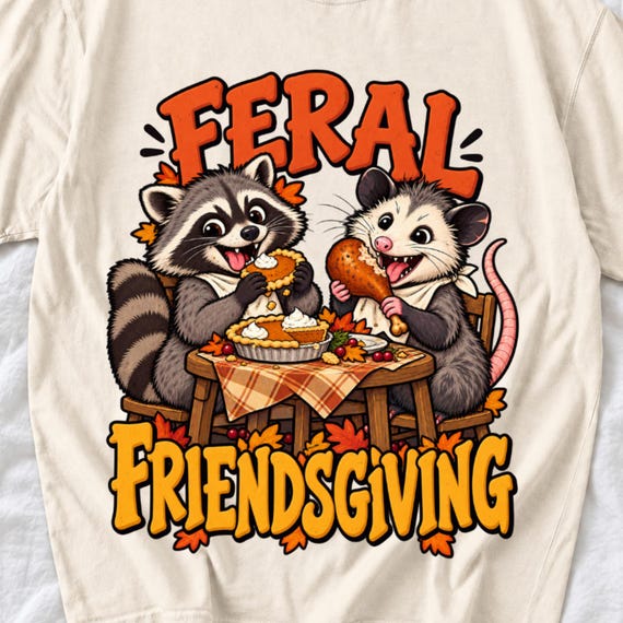 Feral Friendsgiving Raccoon and Possum Shirt by AeroBeloved