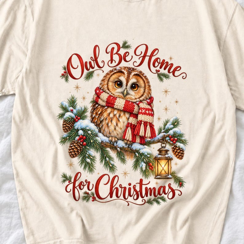 Сова в вязаном шарфе в снегу «Owl Be Home for Christmas»