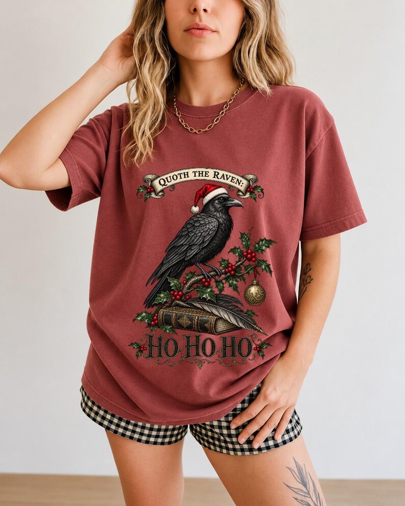 Ворон-гравюра с остролистом «Quoth the Raven: Ho Ho Ho»