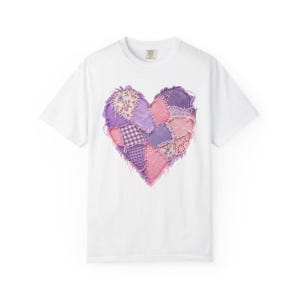 Comfort Colors Lavender Patchwork Heart Shirt, Quilt Heart Tee, Pastel Heart Valentine T-shirt, Valentines Day Heart Shirt Women — Printify product mockup
