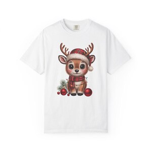 Comfort Colors Baby Reindeer Christmas Shirt, Cute Reindeer Santa Hat Tee, Christmas Reindeer T-shirt, Plaid Reindeer Holiday Shirt — Printify product mockup