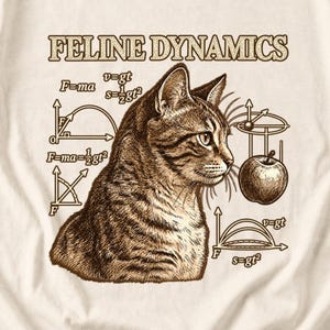 Comfort Colors Science Cat Shirt, Feline Dynamics Tee, Retro Physics Cat T-shirt, Physics Teacher Cat Tee, Engraved Tabby Cat Shirt