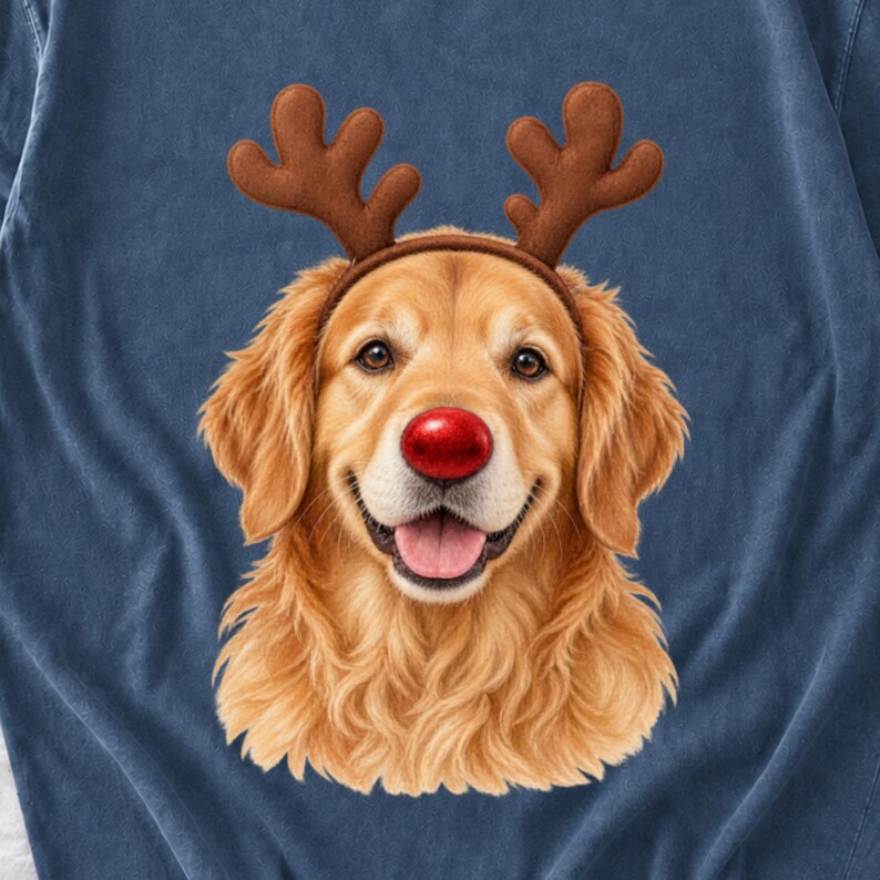 Comfort Colors Golden Retriever kerstshirt, rendier Golden Retriever T-shirt, honden kerstshirt, Golden Mom feestshirt afbeelding 1
