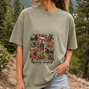 Comfort Colors Merry and Bright Dachshund Shirt, Christmas Doxie Tee, Cute Wiener Dog Christmas T-shirt, Dachshund Mom Holiday Shirt