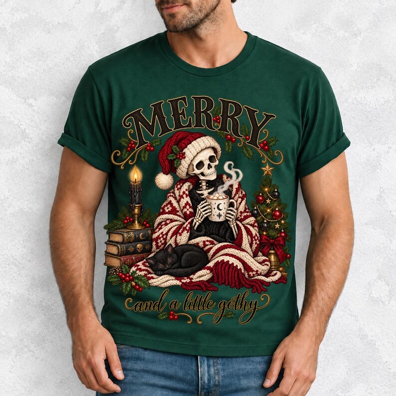 Готично-уютный скелет в колпаке «Merry and a Little Gothy»
