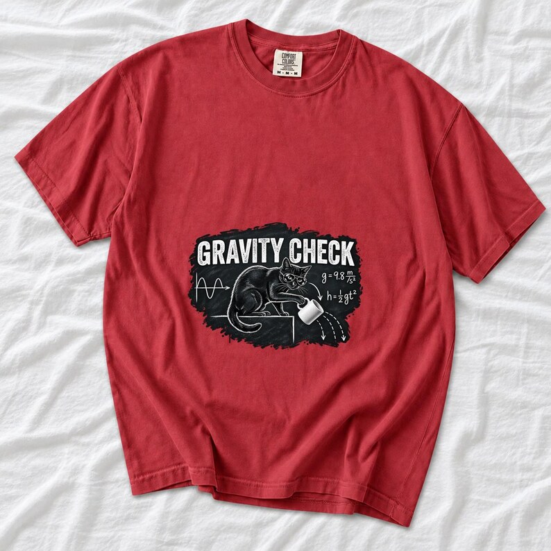 Gravity Check Black Cat Physics Comfort Colors Shirt product mockup, image 7