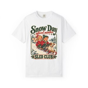 Comfort Colors Retro Snow Day Sled Club Shirt, Snow Day Official Member Tee, Retro Christmas Sled T-shirt, Winter Sledding Shirt — Printify product mockup
