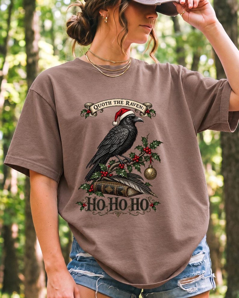 Ворон-гравюра с остролистом «Quoth the Raven: Ho Ho Ho»