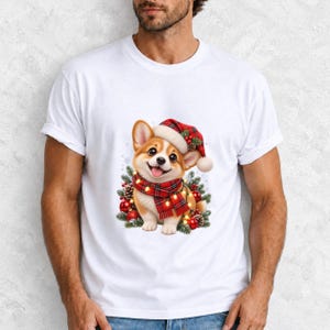 Comfort Colors Christmas Corgi Puppy Shirt, Cute Corgi Santa Hat Tee, Corgi Lover Christmas T-shirt, Corgi Mom Holiday Shirt