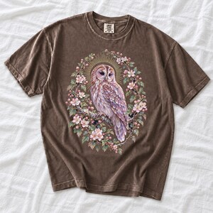 Tawny Owl Shirt, Floral Owl Tee, Comfort Colors Owl Lover T-shirt, Retro Wildflowers Owl Shirt, Women Owl Tee Gift image 9