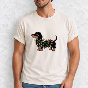 Comfort Colors Dachshund Christmas Lights Shirt, Funny Doxie Christmas Tee, Wiener Dog Christmas T-shirt, Dachshund Mom Holiday Shirt