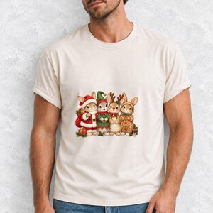 Comfort Colors Christmas Bunny Shirt, Cute Bunnies Santa Elf Tee, Bunny Lover Christmas T-shirt, Reindeer Rabbit Shirt, Xmas Bunny Tee