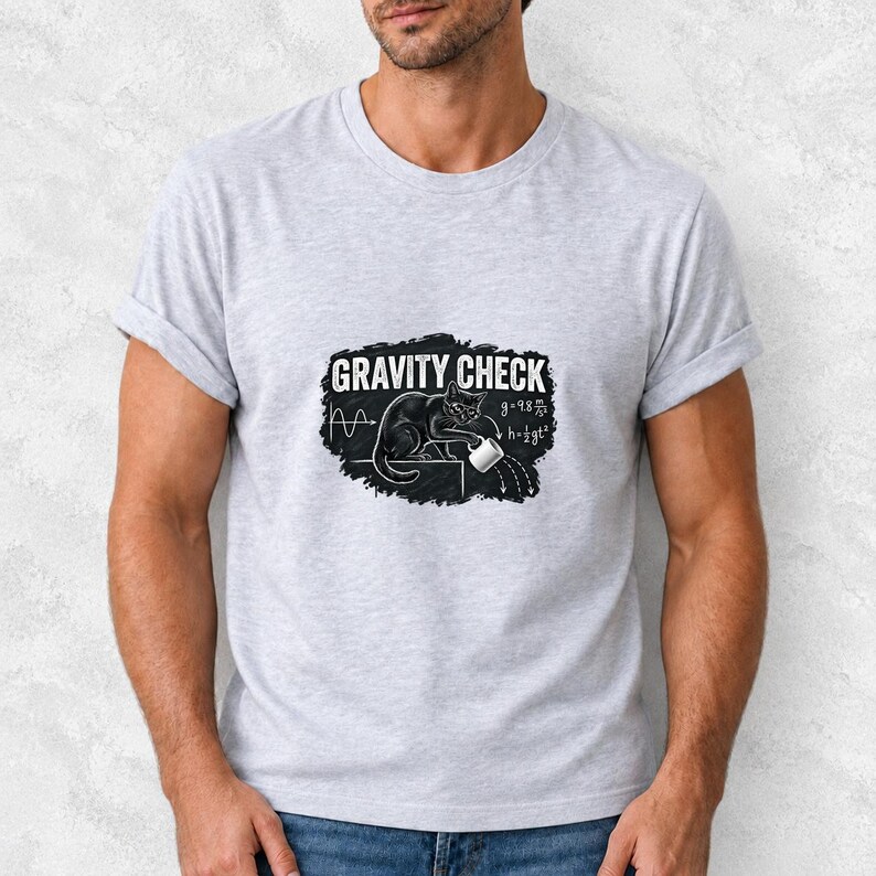Gravity Check Black Cat Physics Comfort Colors Shirt product mockup, image 17