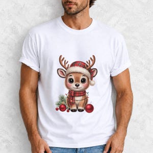 Comfort Colors Baby Reindeer Christmas Shirt, Cute Reindeer Santa Hat Tee, Christmas Reindeer T-shirt, Plaid Reindeer Holiday Shirt