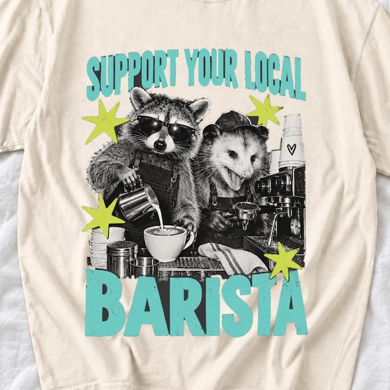 Support Your Local Barista Raccoon Shirt by AeroBeloved