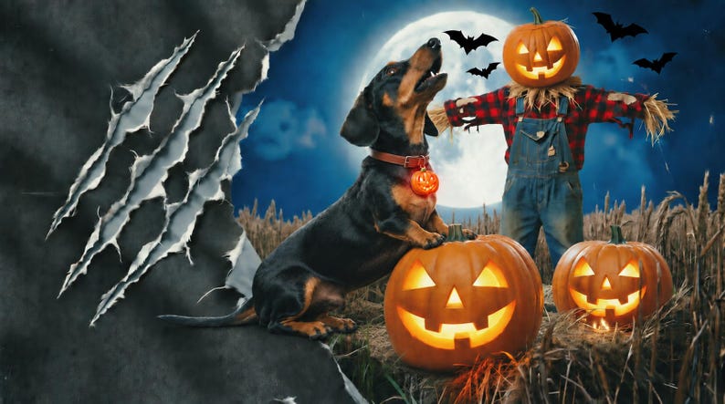 Howling Dachshund Halloween T-Shirt by AeroBeloved