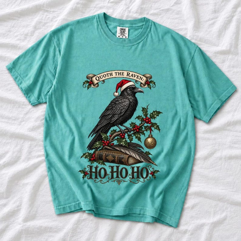 Ворон-гравюра с остролистом «Quoth the Raven: Ho Ho Ho»