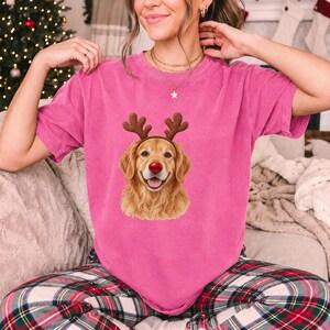 Comfort Colors Golden Retriever Christmas Shirt, Reindeer Golden Retriever Tee, Dog Christmas T-shirt, Golden Mom Holiday Shirt