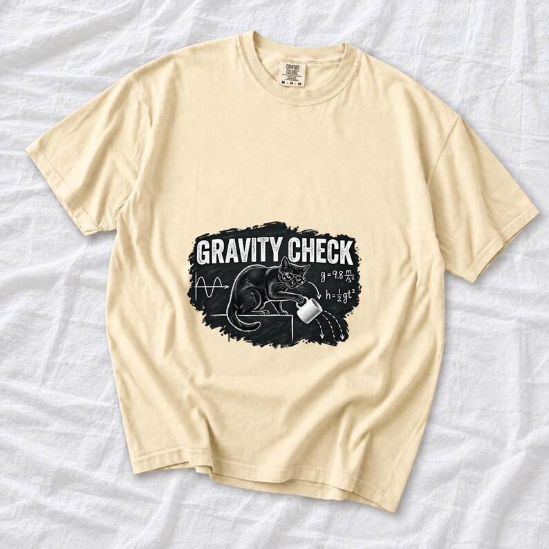 Gravity Check Black Cat Physics Comfort Colors Shirt product mockup, image 8