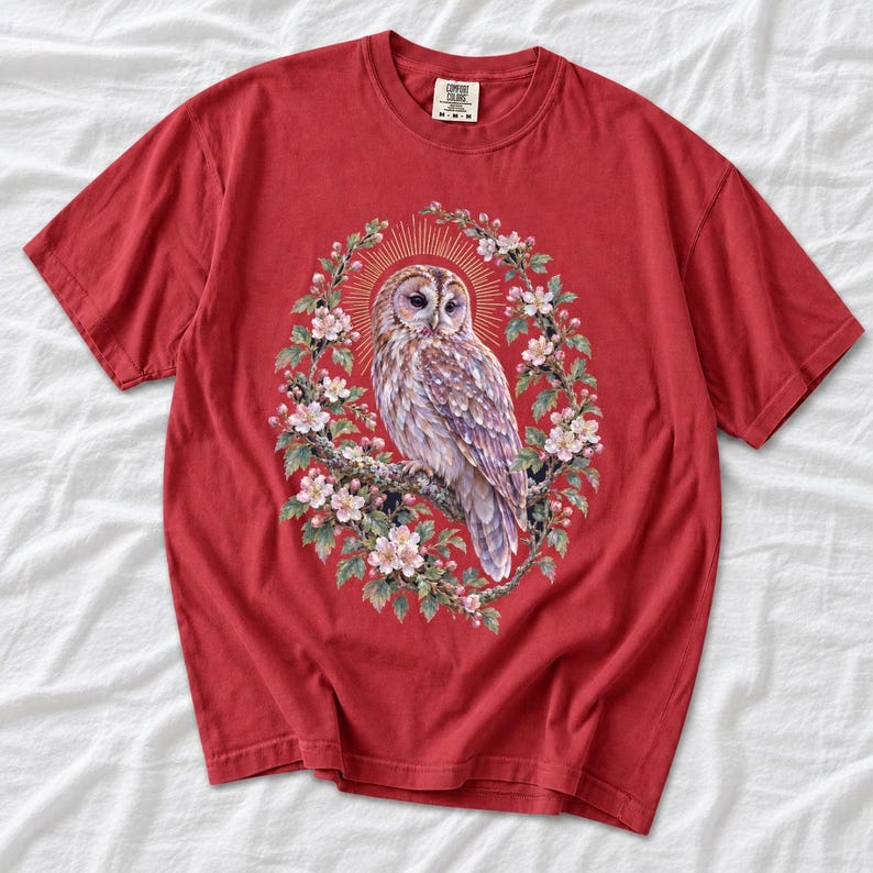 Tawny Owl Shirt, Floral Owl Tee, Comfort Colors Owl Lover T-shirt, Retro Wildflowers Owl Shirt, Women Owl Tee Gift image 8
