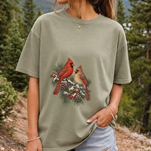 Comfort Colors Cardinal Christmas Shirt, Red Cardinals Winter Tee, Cardinal Pine Branch T-shirt, Cardinal Bird Lover Shirt, Cardinal Tee
