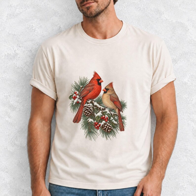 Comfort Colors Cardinal Christmas Shirt, Red Cardinals Winter Tee, Cardinal Pine Branch T-shirt, Cardinal Bird Lover Shirt, Cardinal Tee