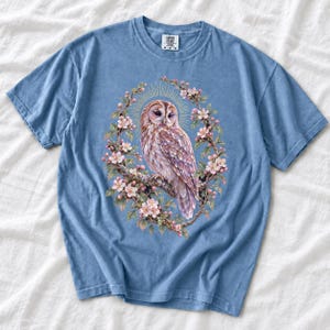 Tawny Owl Shirt, Floral Owl Tee, Comfort Colors Owl Lover T-shirt, Retro Wildflowers Owl Shirt, Women Owl Tee Gift image 11