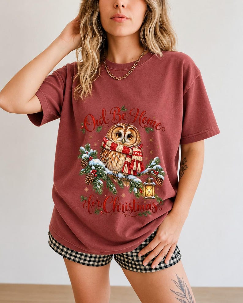 Сова в вязаном шарфе в снегу «Owl Be Home for Christmas»